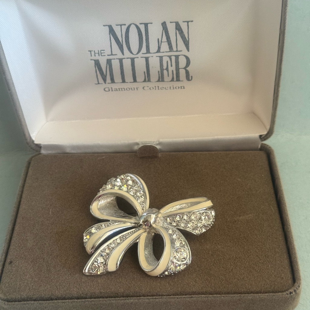 Nolan Miller Sparkling Silver Bow Brooch